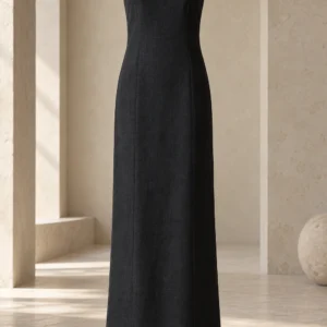 Arc Column Dress in Ink linen, product view