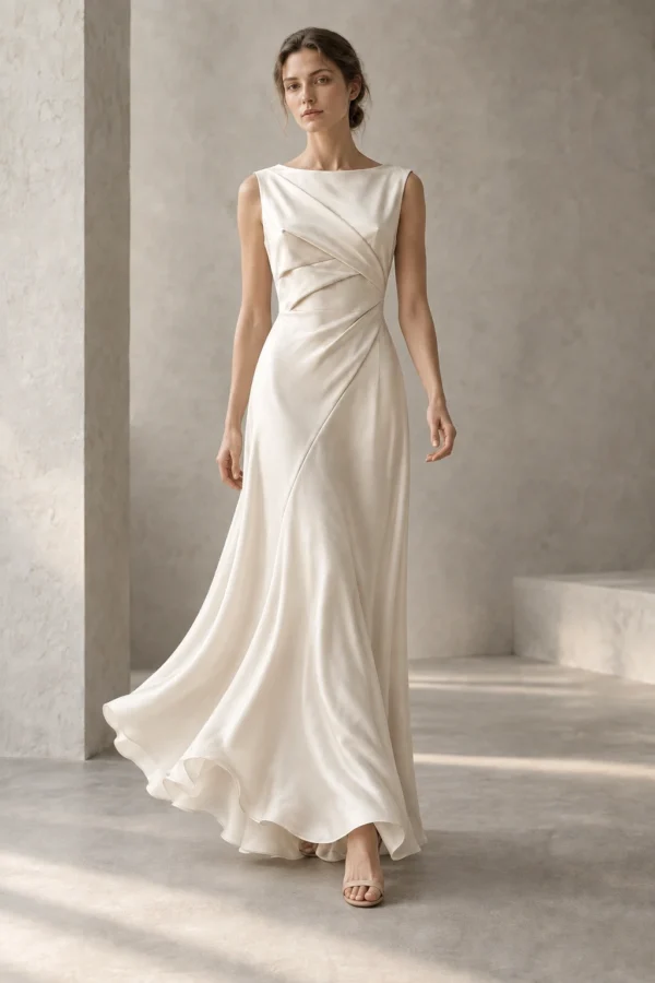 Folded Air Dress in Chalk — movement view