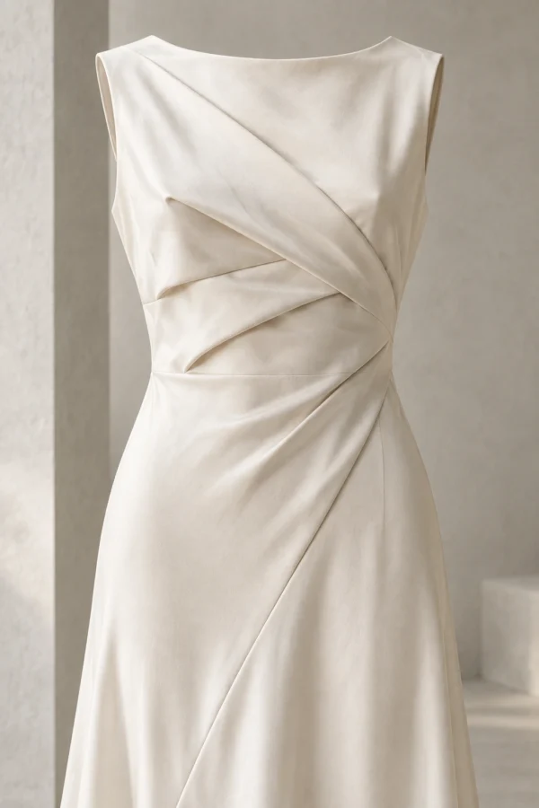 Folded Air Dress in Chalk — folded-bodice and bias-cut construction detail