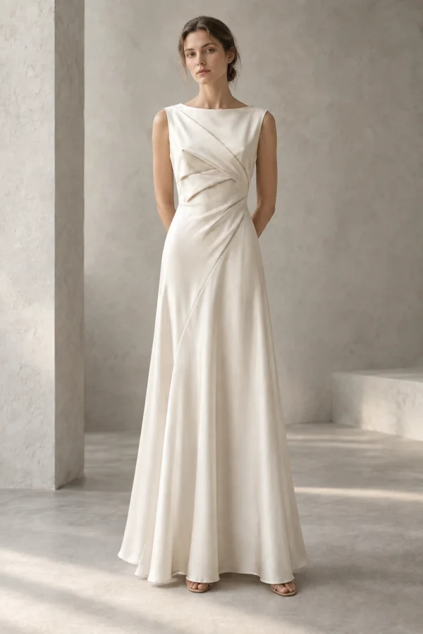 Folded Air Dress in Chalk — model fit view