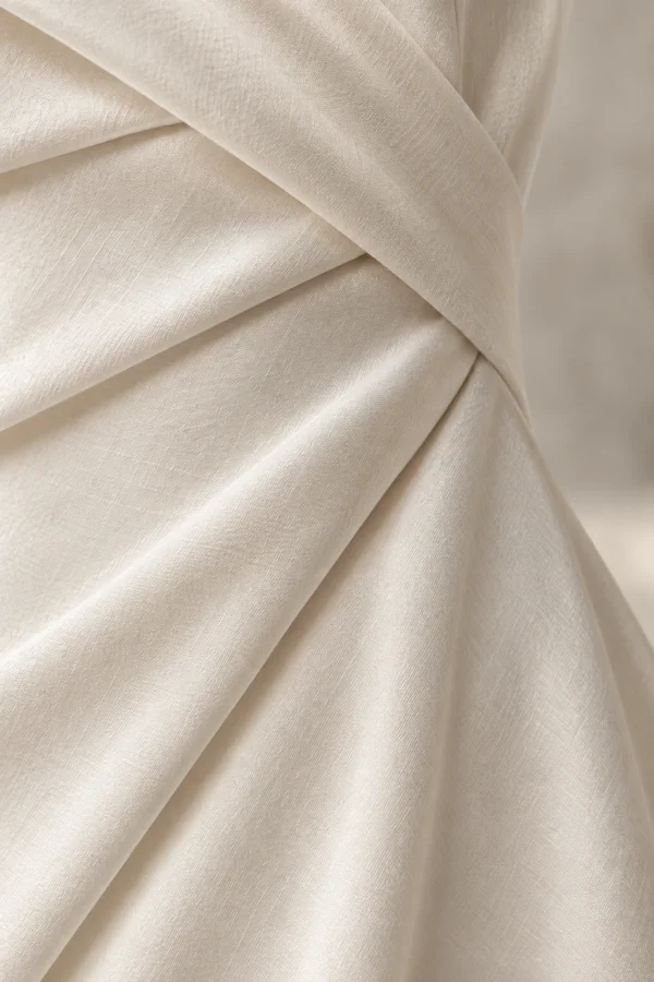 Folded Air Dress in Chalk — silk-blend fabric macro