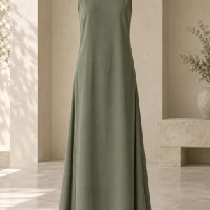 Still Line Dress in Moss Tencel twill, product view