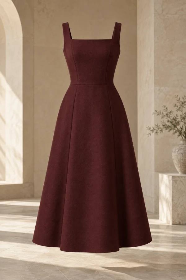 Oxblood Frame Dress in Oxblood wool twill, product view