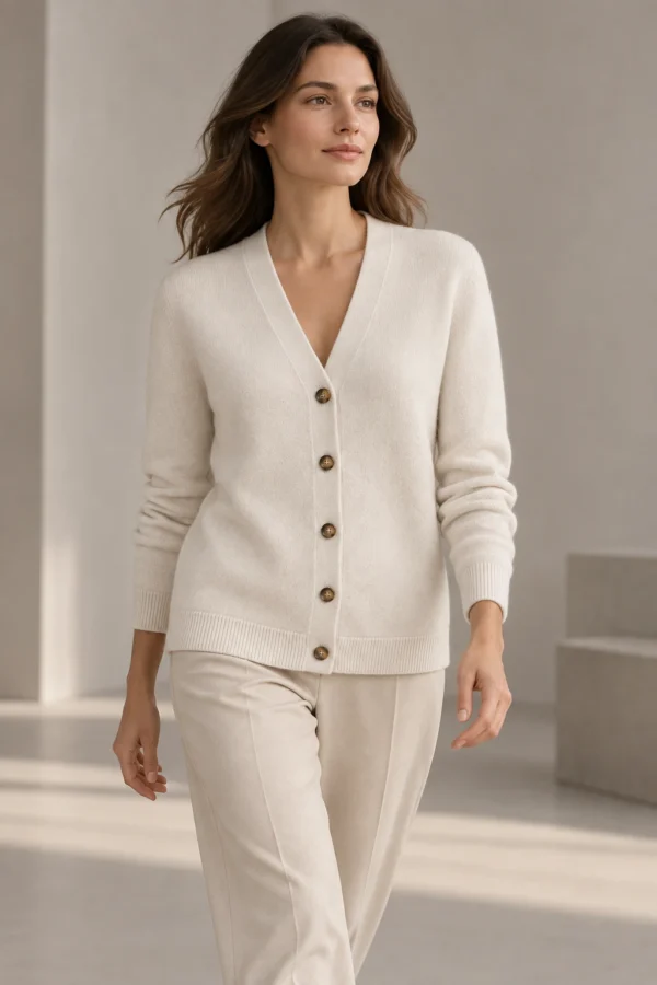 Soft Frame Cardigan in Chalk, movement view