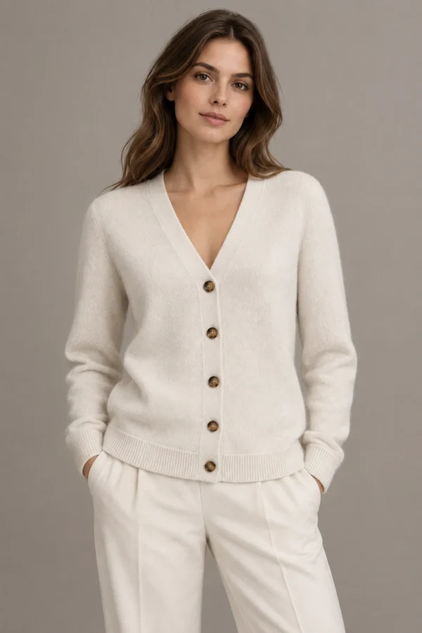 Soft Frame Cardigan in Chalk, fit view