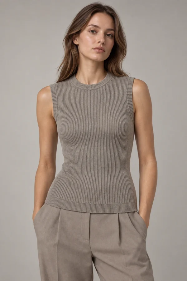 Mineral Rib Vest in Mineral, fit view