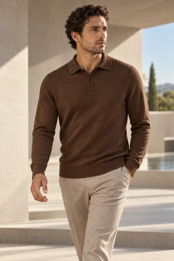 Contour Knit Polo in Tobacco, movement view