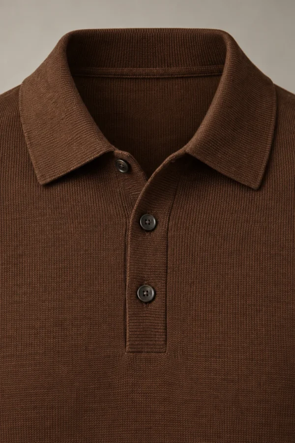 Contour Knit Polo in Tobacco, construction detail