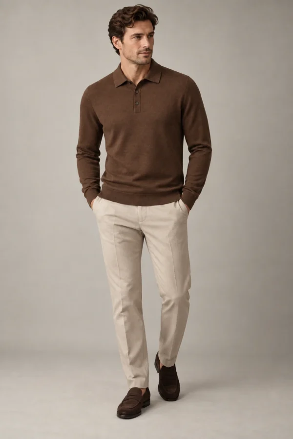 Contour Knit Polo in Tobacco, fit view