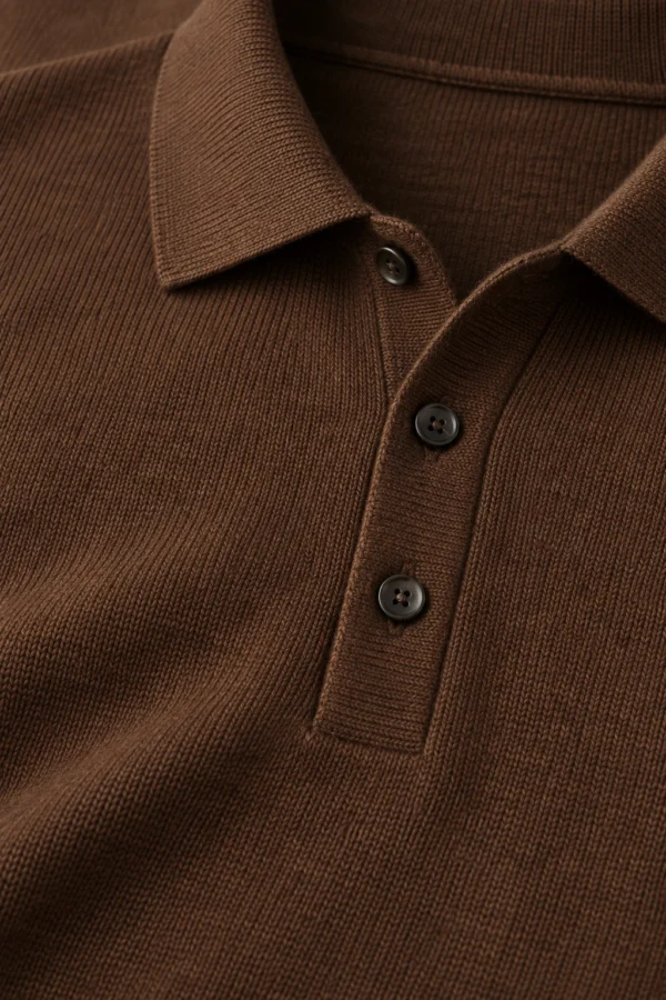 Contour Knit Polo in Tobacco, material detail