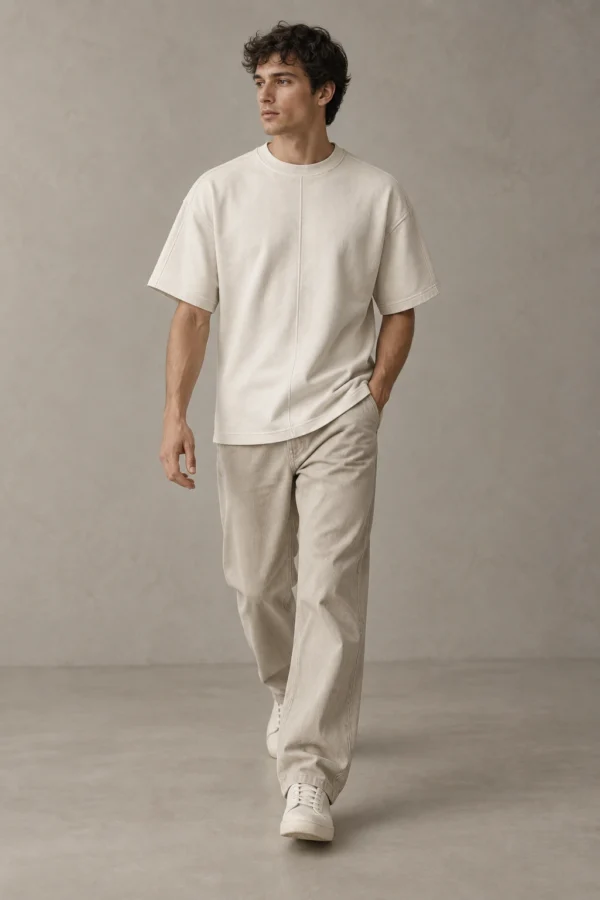 Chalk Seam Tee in Chalk, movement view