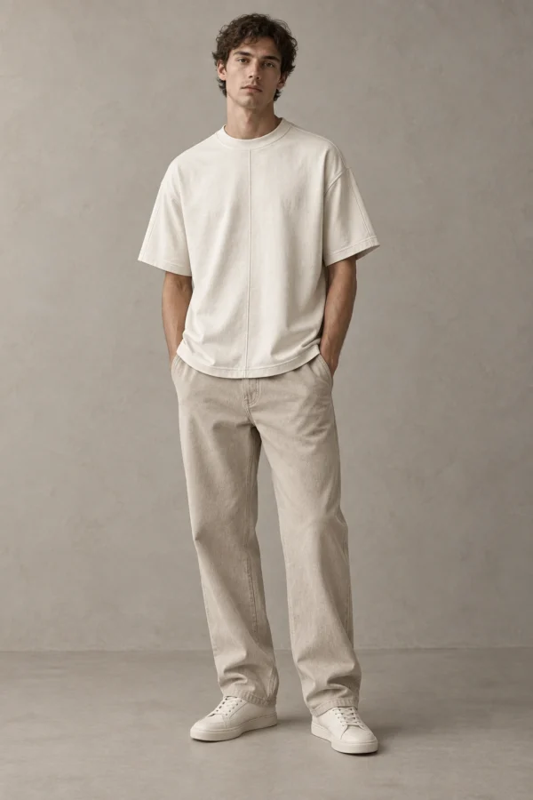 Chalk Seam Tee in Chalk, fit view