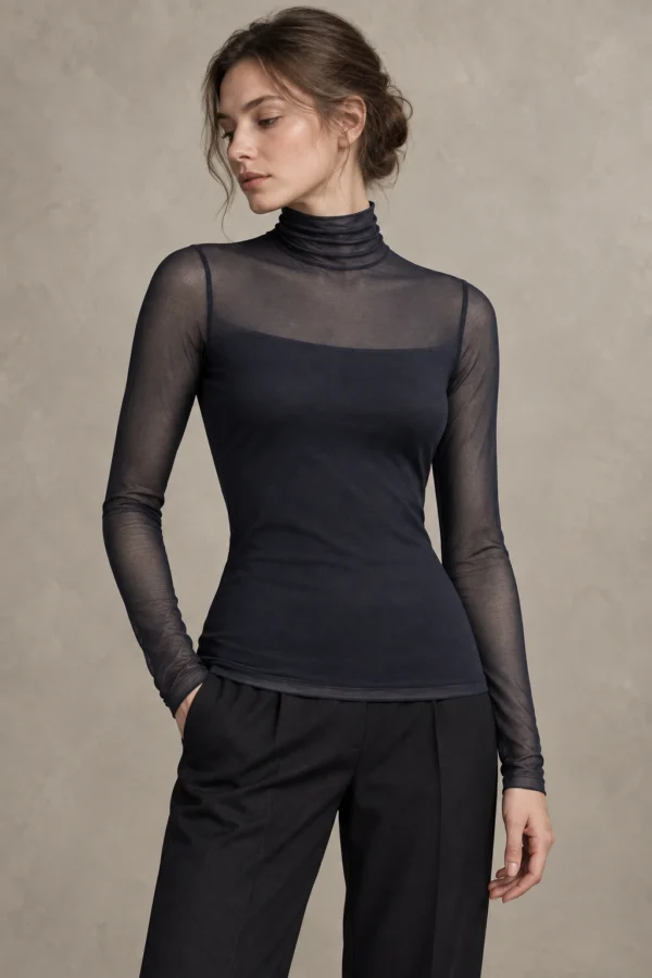 Veil Neck Top in Ink, movement view