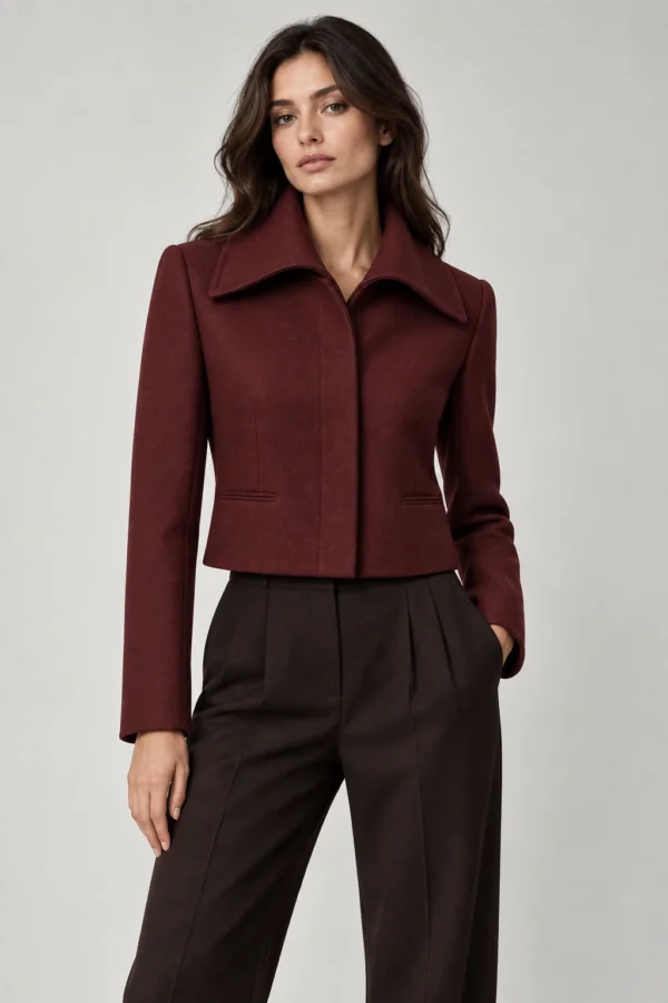 Oxblood Collar Jacket in Oxblood, fit view
