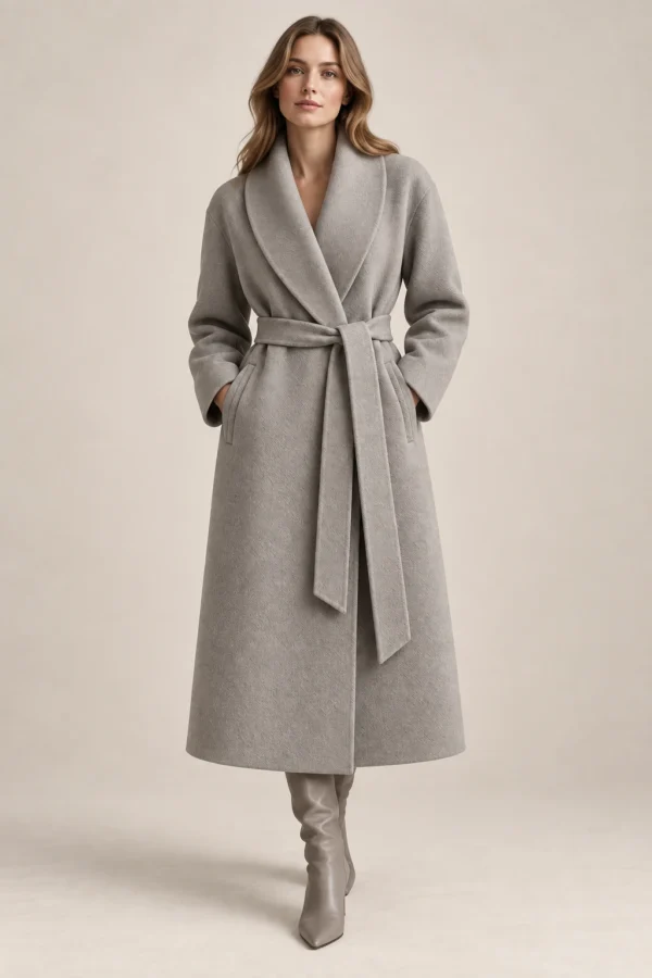 Mineral Wrap Coat in Mineral, fit view