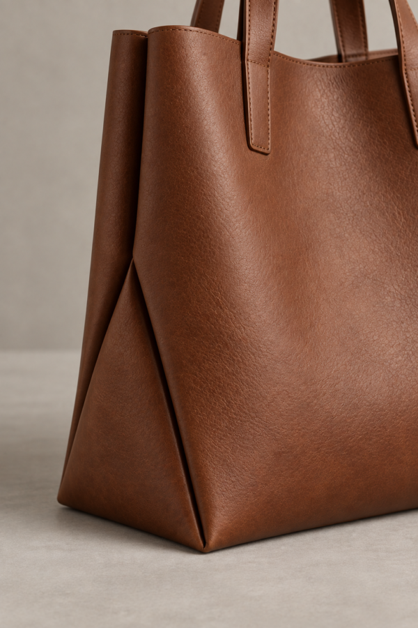 Fold Leather Tote in Tobacco, construction detail