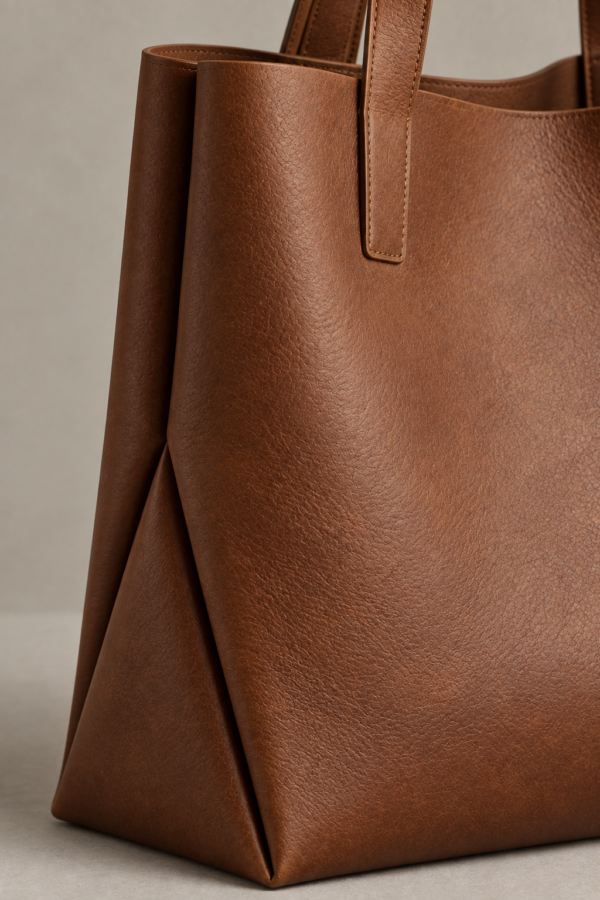 Fold Leather Tote in Tobacco, material detail