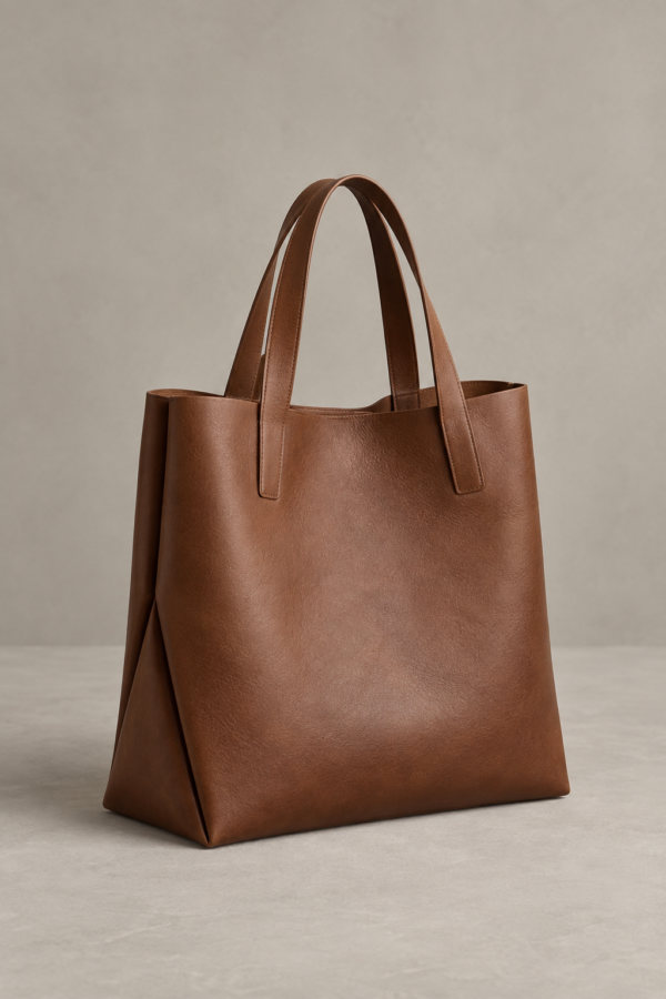 Fold Leather Tote in Tobacco, product view