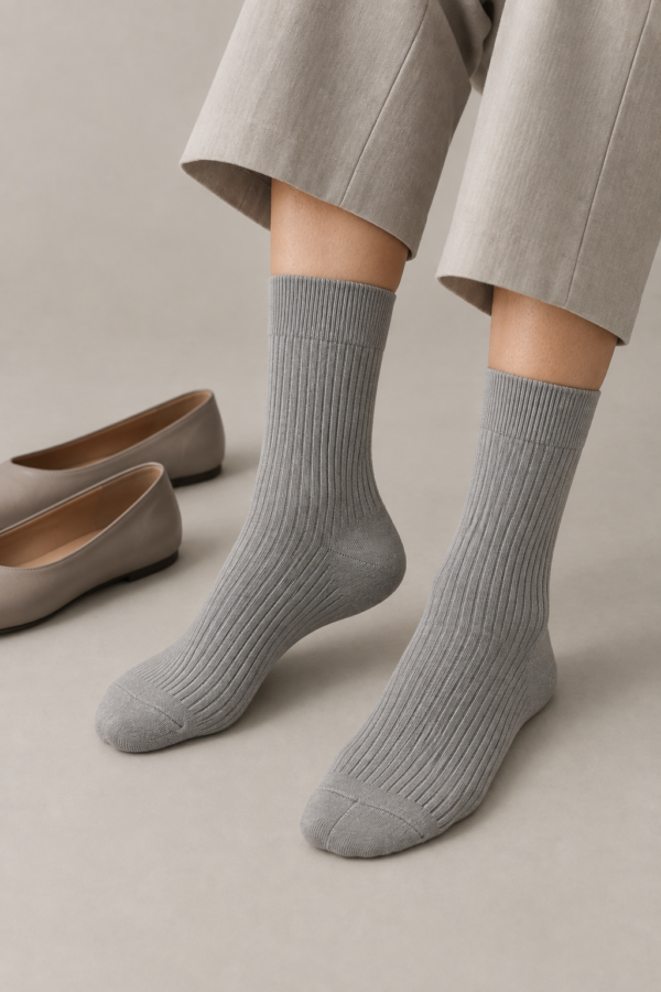 Mineral Rib Sock Set in Mineral, worn fit view