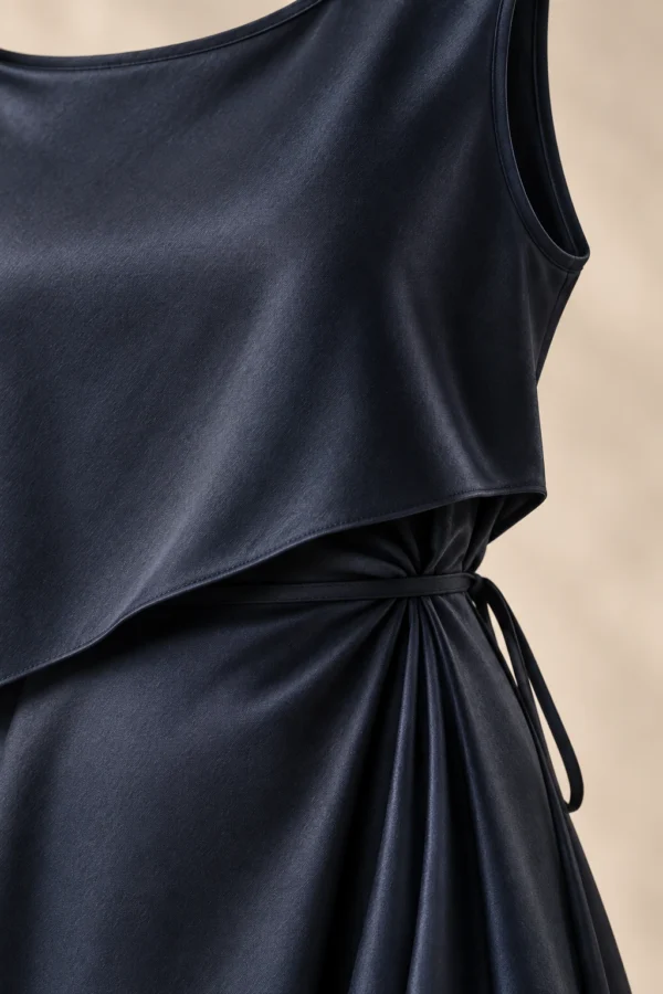 Halo Drape Dress in Ink, material detail